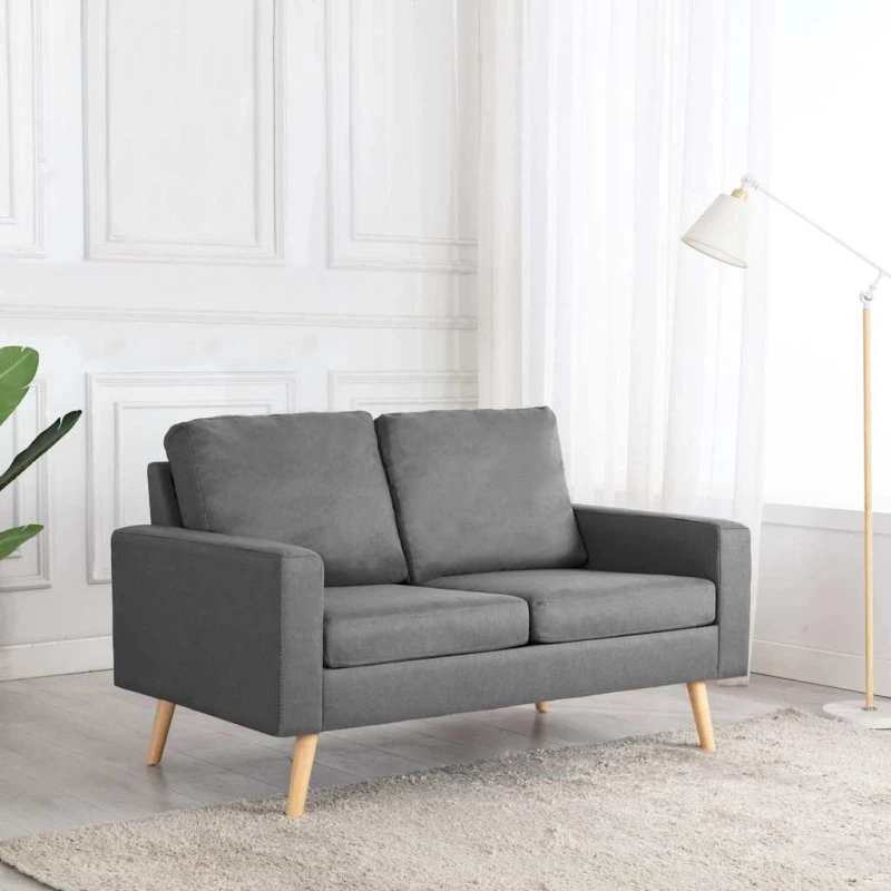 2-personers sofa i lysegråt stof (130x76x82,5 cm)