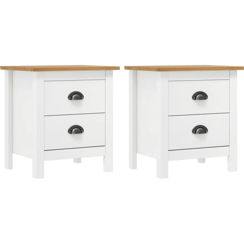 Hill sengeborde 2 stk. 46x35x49,5 cm massivt fyrretræ hvid