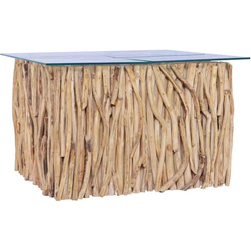 Sofabord i massivt teak med glas 66x66x40 cm