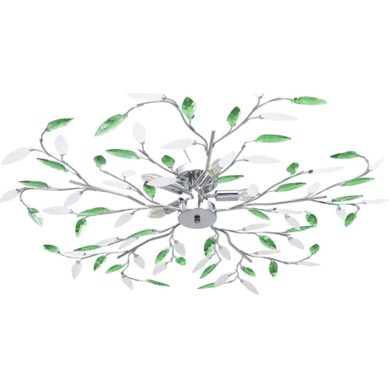 Loftslampe med grønne akryl-krystalblade til 5 x E14