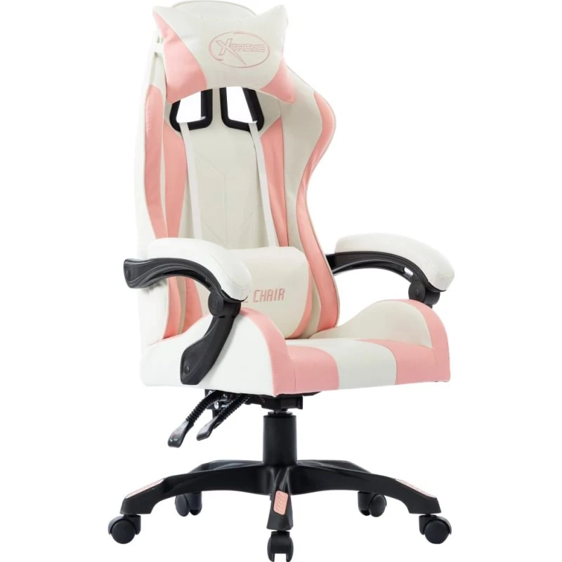 Racerstol i kunstlæder lyserød – ergonomisk kontorstol