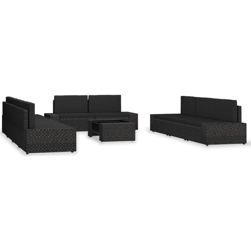 Loungesæt til haven 10 dele i sort polyrattan