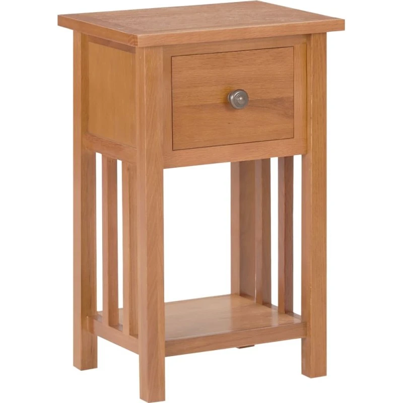 Magasinbord i massivt egetræ 35x27x55 cm – skuffe & hylde