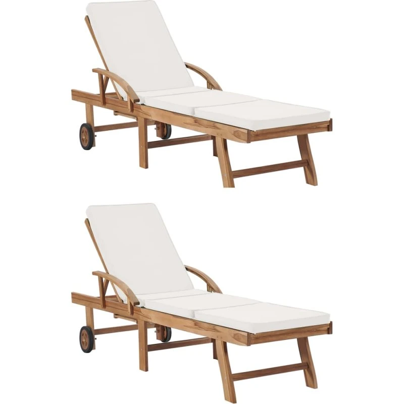 Liggestole 2 stk. i massivt teak med creme hynder