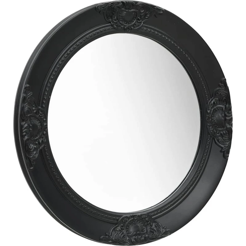Rundt vægspejl 50 cm i barokstil – sort ramme