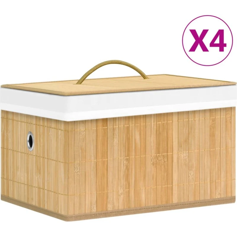 Bambus opbevaringskasser 4 stk. – foldbare 31x31 cm