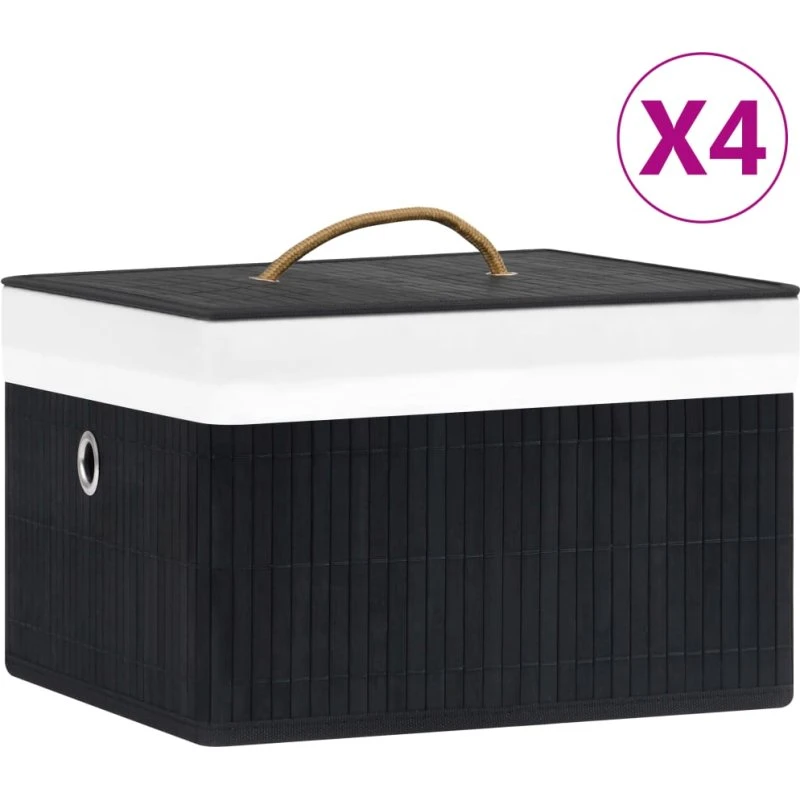 Opbevaringskasser 4 stk. i bambus, sort