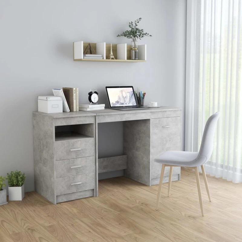 Skrivebord 140x50x76 cm i konstrueret træ – betongrå