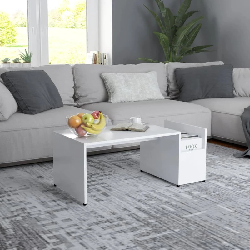 Sofabord 90x45x35 cm hvidt konstrueret træ med rum