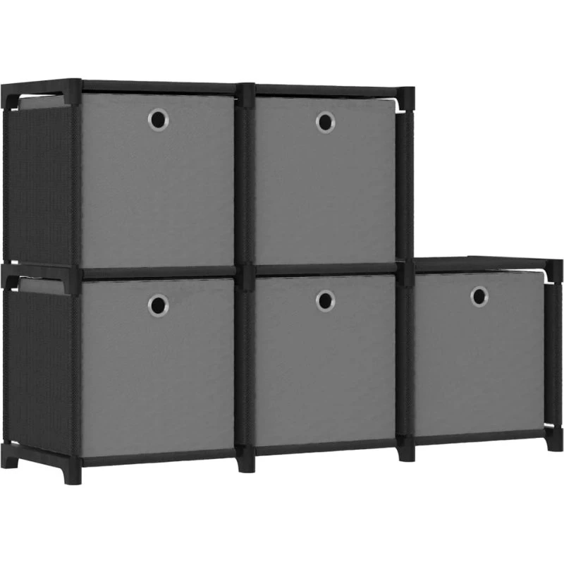 Reol med 5 rum og stofkasser 103x30x72,5 cm – Sort