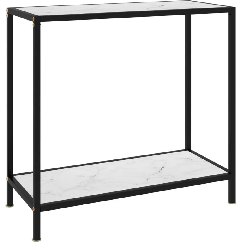 Konsolbord 80x35x75 cm - hærdet glas, hvid/marmor