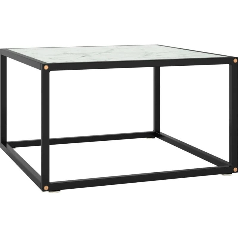 Sofabord 60x60x35 cm hvidt marmorglas, sort stel