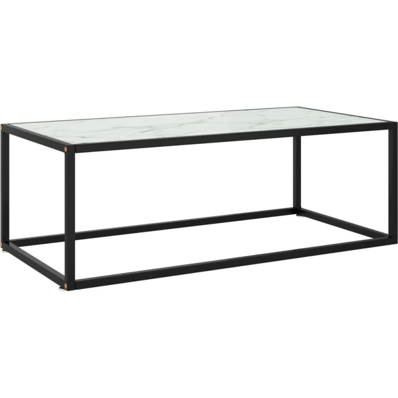 Sofabord 100x50x35 cm - hvidt marmorglas & sort stel