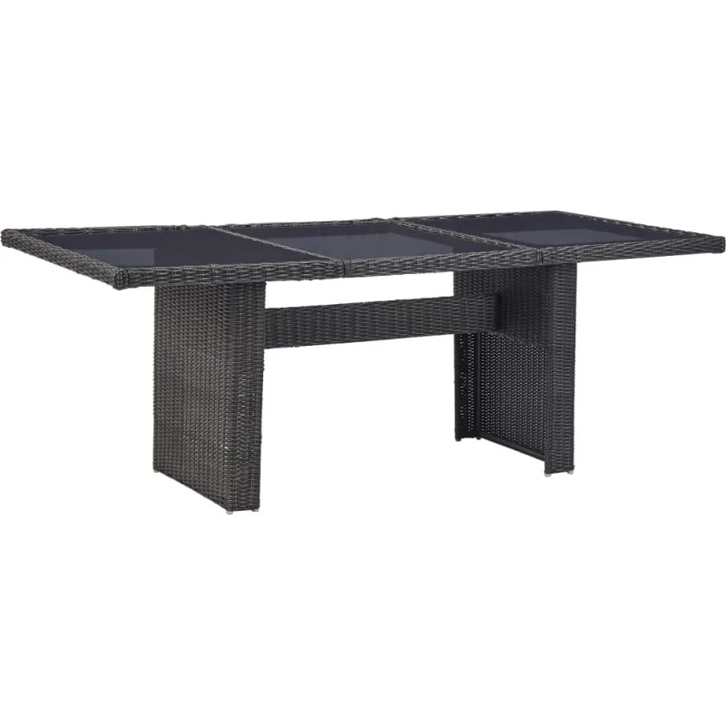 Havebord 200x100x74 cm i polyrattan med glas – sort