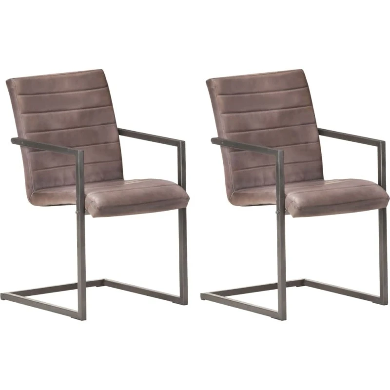 Cantilever spisebordsstole i ægte læder, 2 stk. - brun