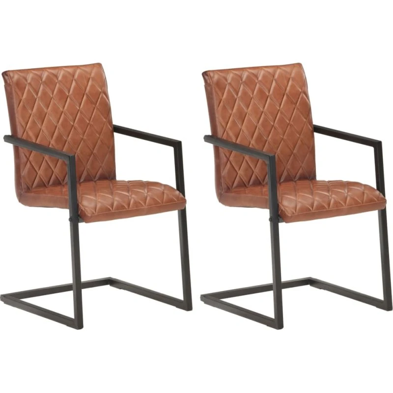 Cantilever spisebordsstole 2 stk. ægte læder, brun