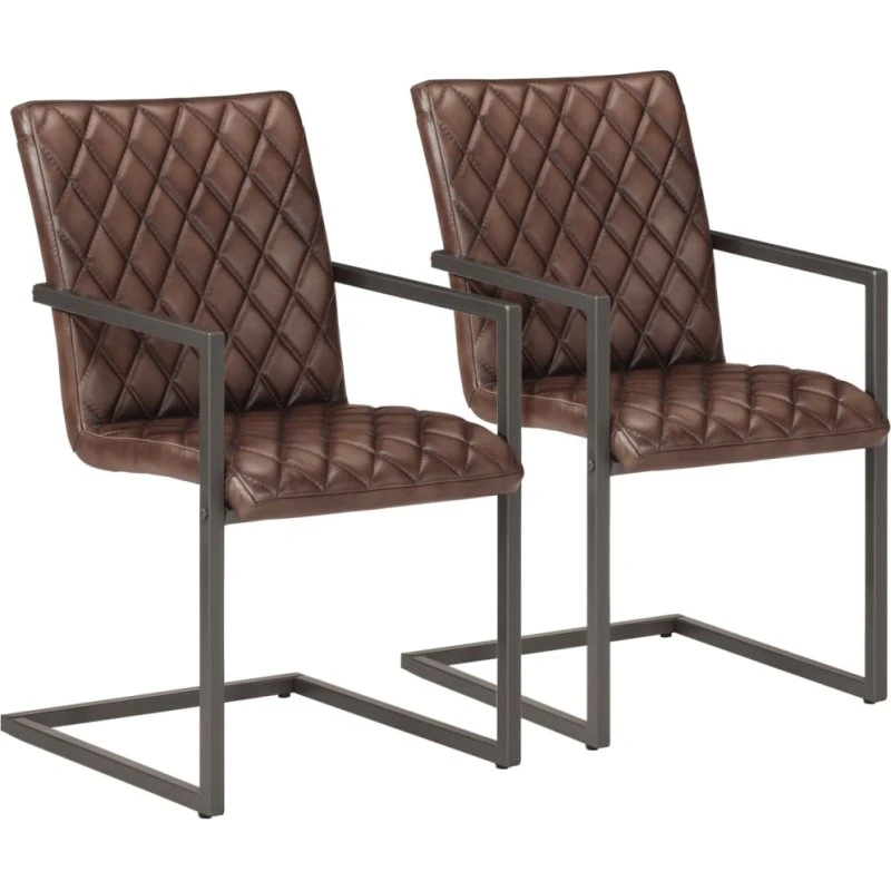 Cantilever spisebordsstole 2 stk. ægte læder brun