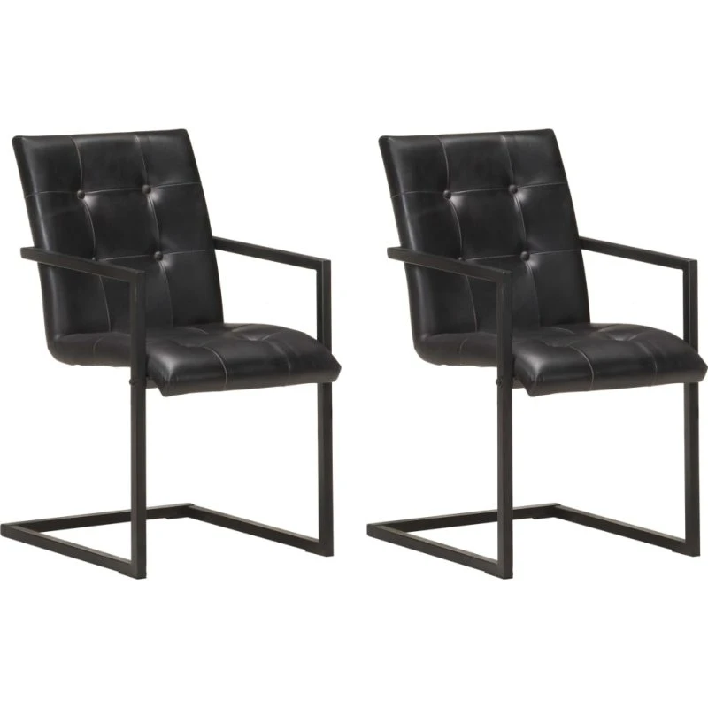 Cantilever spisebordsstole i ægte læder, 2 stk. – sort
