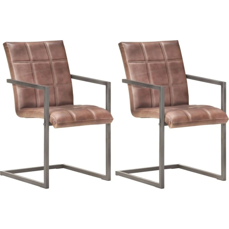 Cantilever spisebordsstole i ægte læder, 2 stk. – rustik brun
