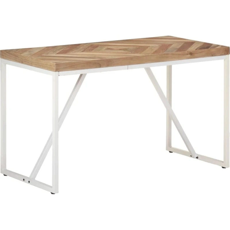 Spisebord 120x60 cm i massivt akacie- & mangotræ, hvid stålramme