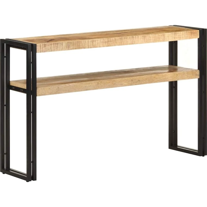 Konsolbord i ru mangotræ 120x30x75 cm med jernramme