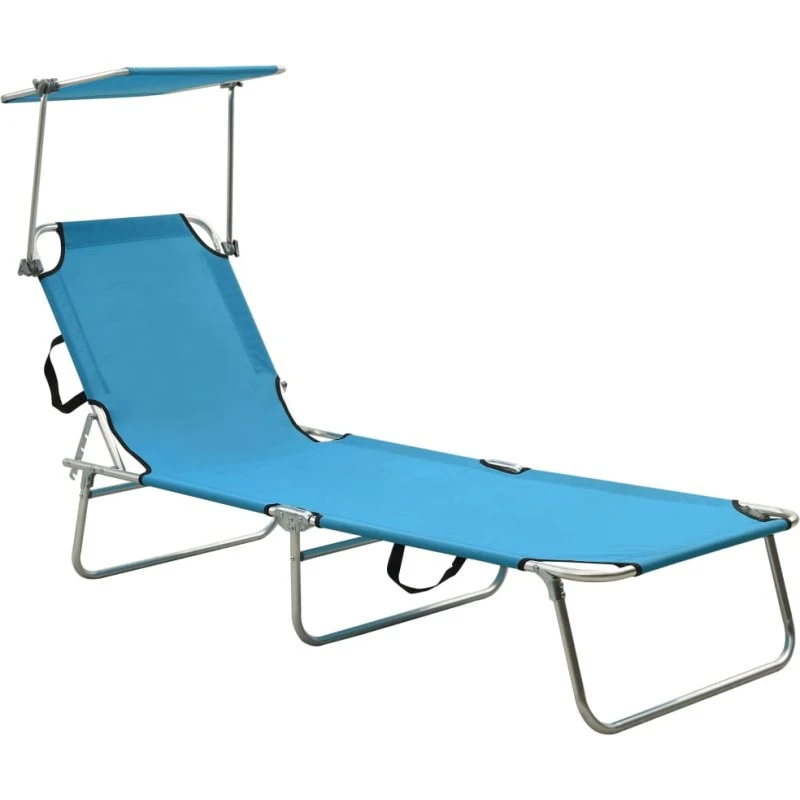 Foldbar liggestol med baldakin - blå aluminium