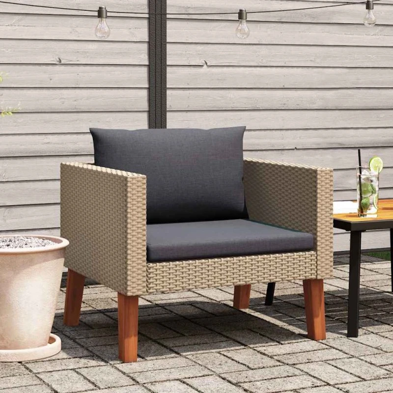 Polyrattan 1-persons havesofa med hynde - beige