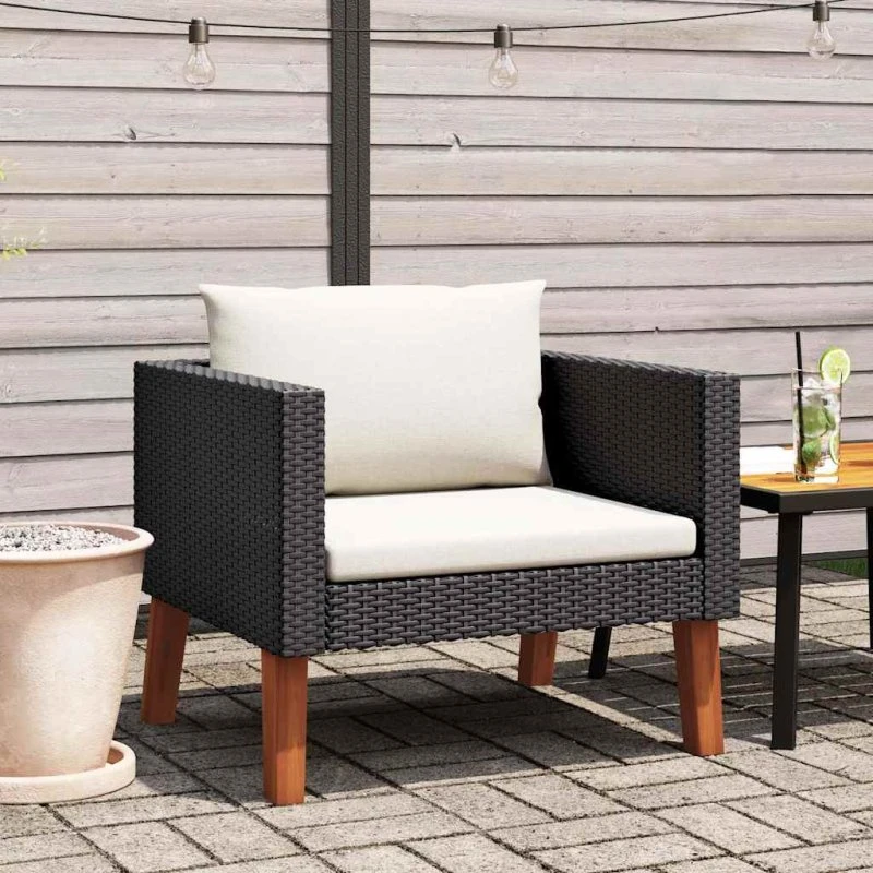 Polyrattan 1-persons havesofa med hynder - sort