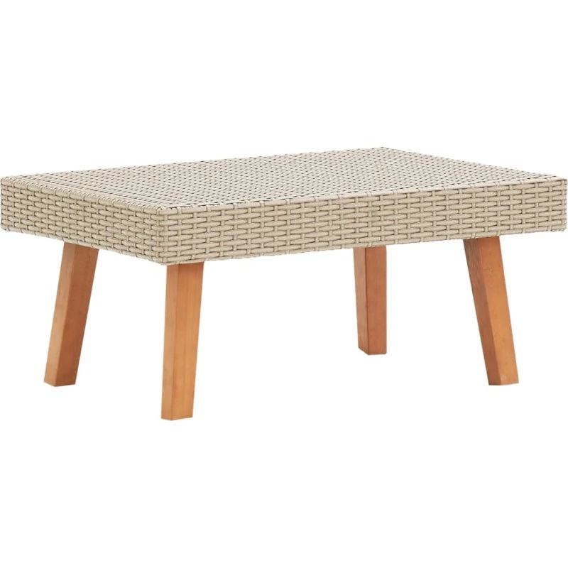 Udendørs sofabord i beige polyrattan med træben
