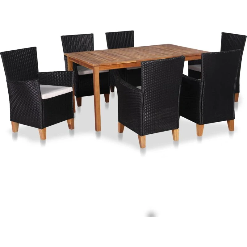 Udendørs spisebordssæt 7 dele i polyrattan og akacietræ