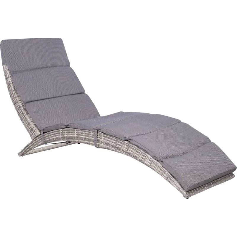 Foldbar liggestol i polyrattan med hynde - grå