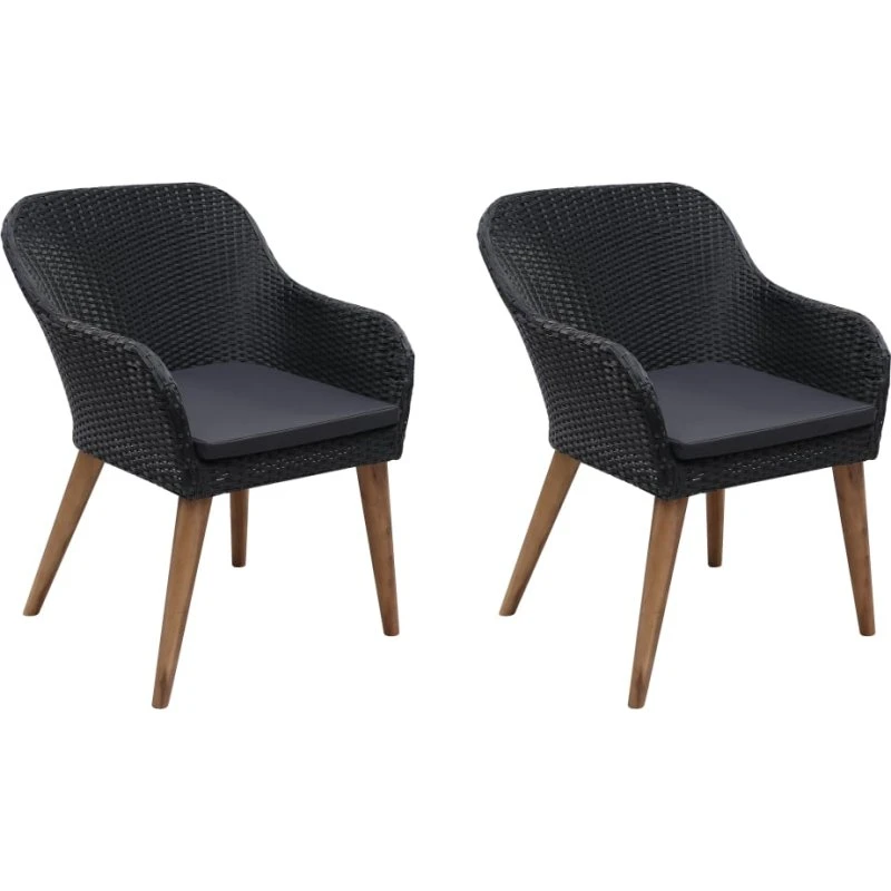 Havestole 2 stk. i sort polyrattan med hynder
