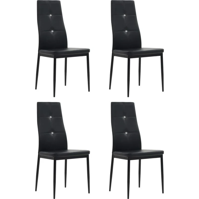 Spisebordsstole 4 stk. kunstlæder sort med krystaller