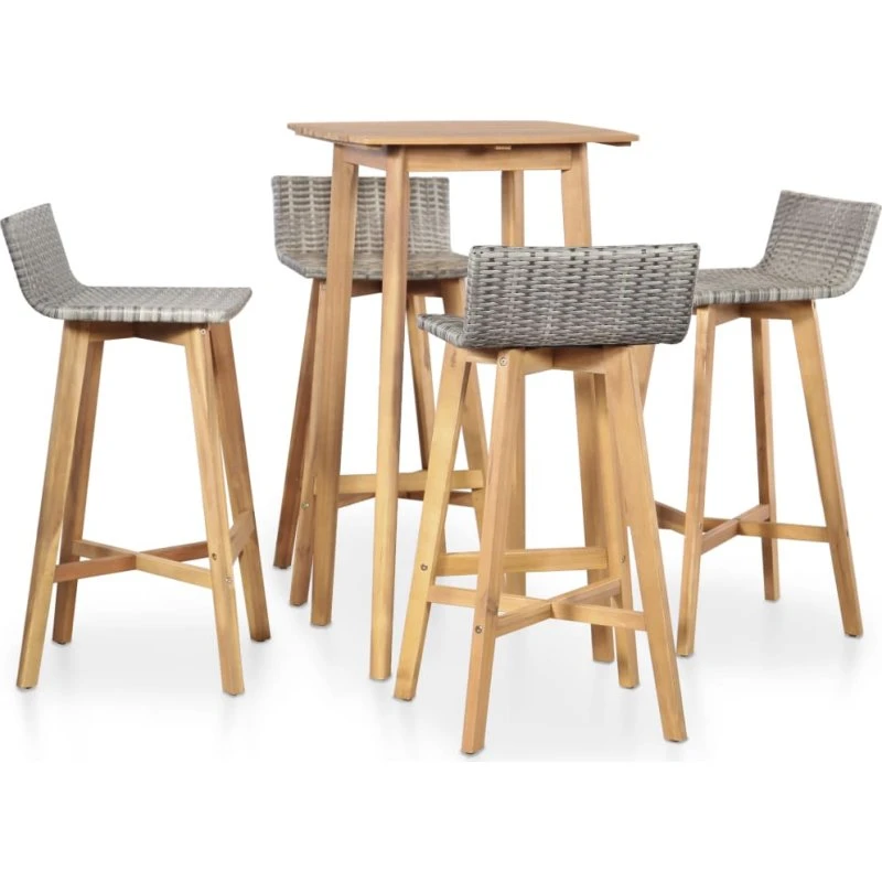 Udendørs spisebordssæt 5 dele i massivt akacietræ