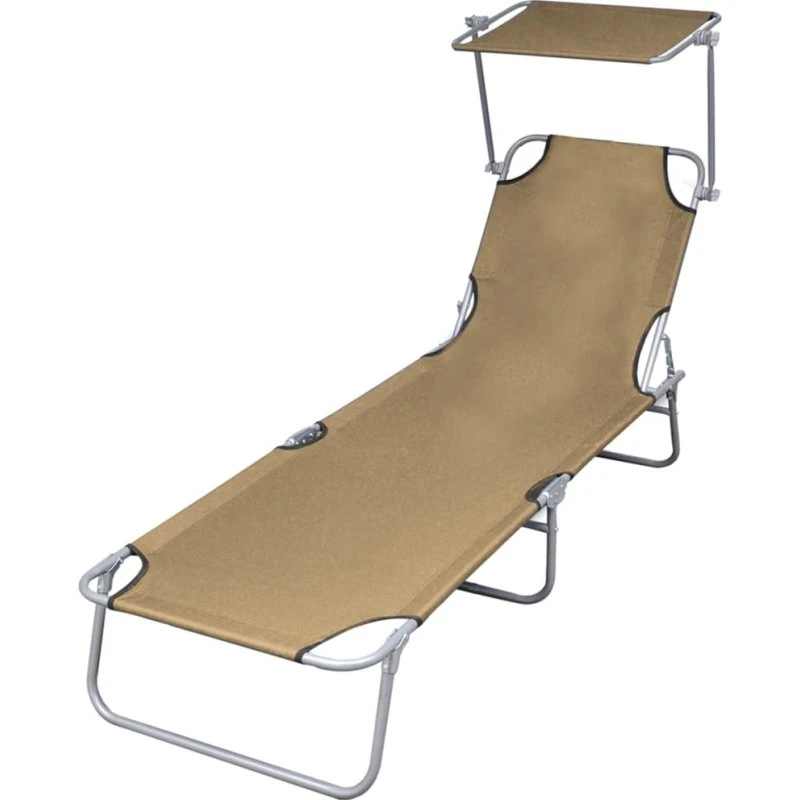 Foldbar liggestol med justerbar baldakin – gråbrun