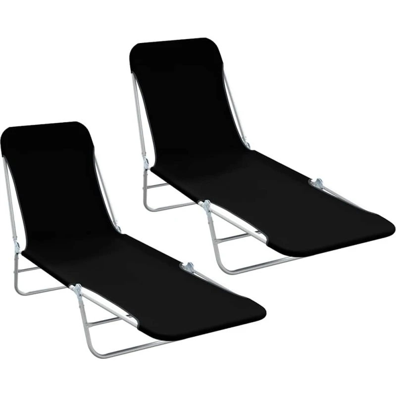 Foldbare liggestole 2 stk. – stål & oxfordstof, sort