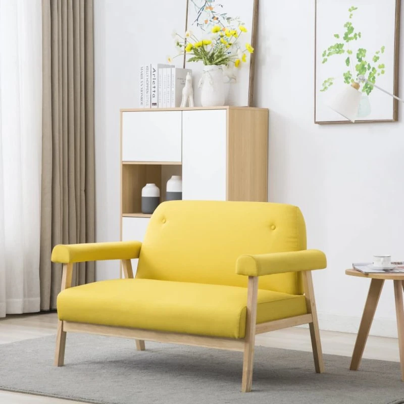 Topersoners sofa i gul stof 115x69x75 cm – robust træstel