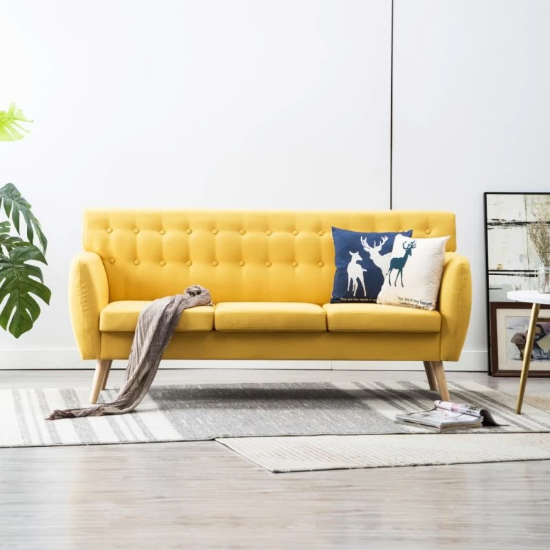 3-personers sofa i gul stof 172x70x82 cm