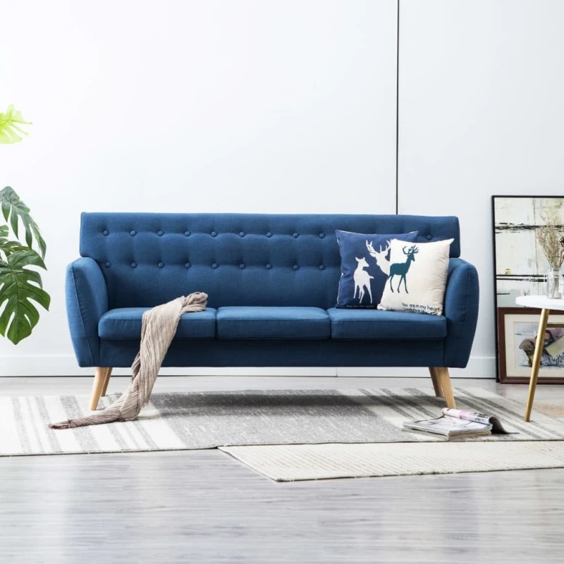 3-personers stofsofa 172x70x82 cm, blå – MDF & gummitræ