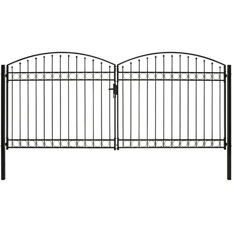 Hegnslåge dobbeltdør stål 400×200 cm, buet top - sort