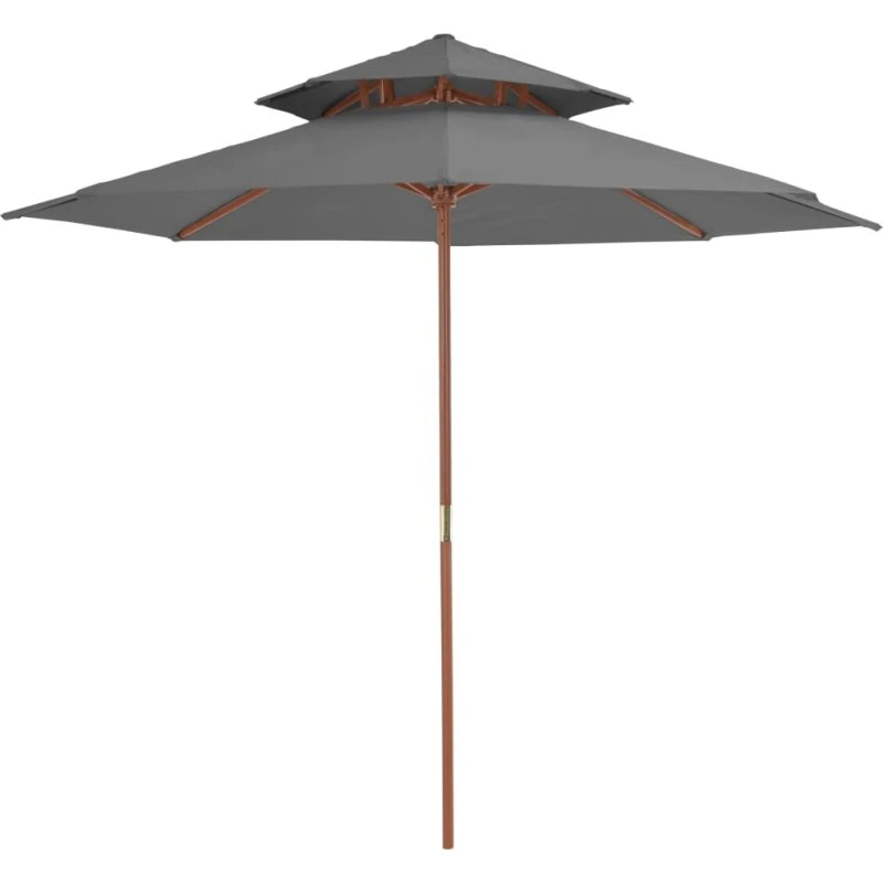 Parasol i træ 270 cm, 2 niveauer - antracitgrå