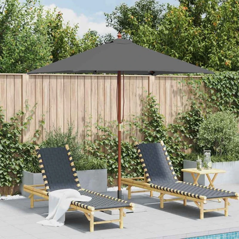 Parasol 150x200 cm med træstang — antracitgrå