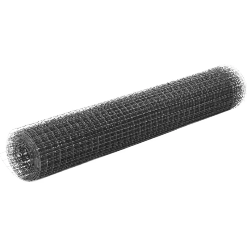 Hønsenet stål PVC 10 x 1 m - grå