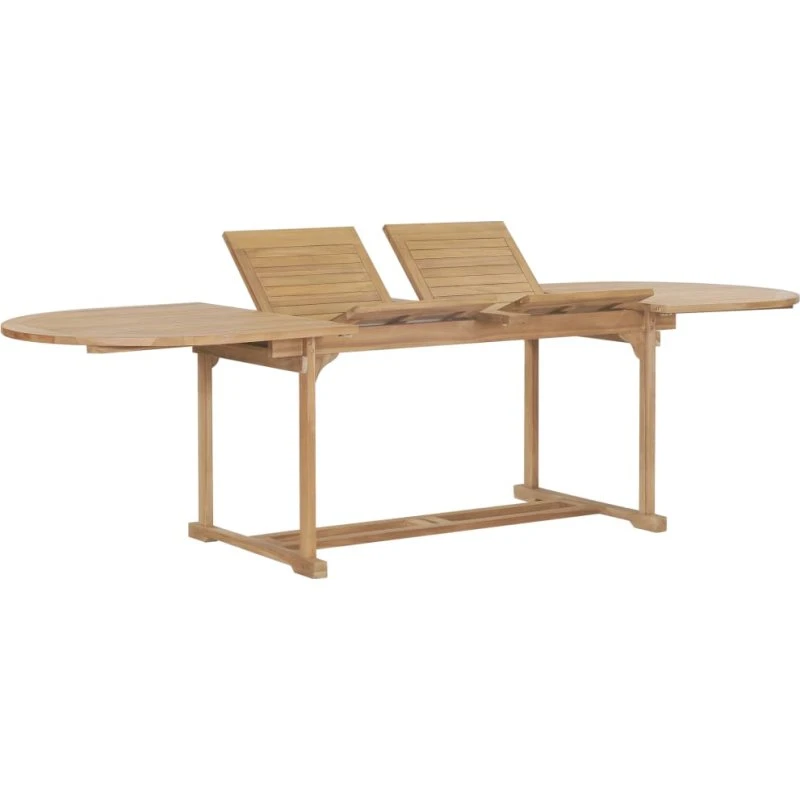 Forlængeligt ovalt havebord i massivt teak 180–280×100×75 cm