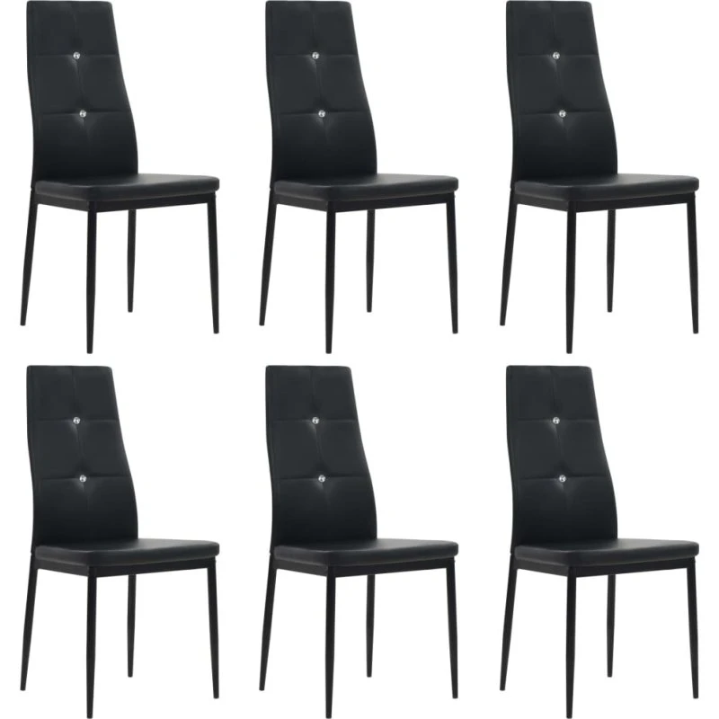 Spisebordsstole 6 stk. sort kunstlæder med krystaldetalje
