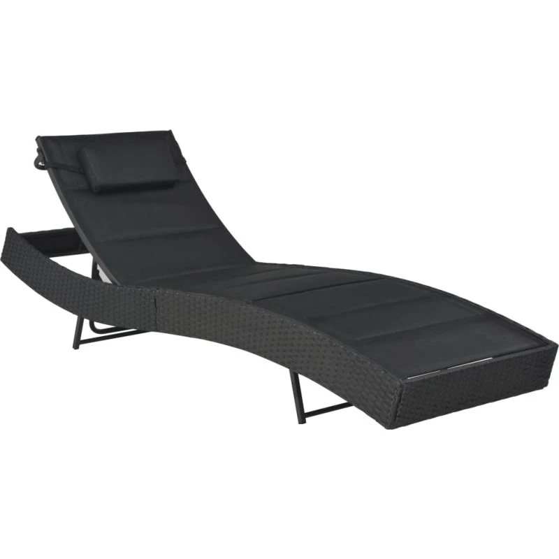 Liggestol i polyrattan og textilene – Sort