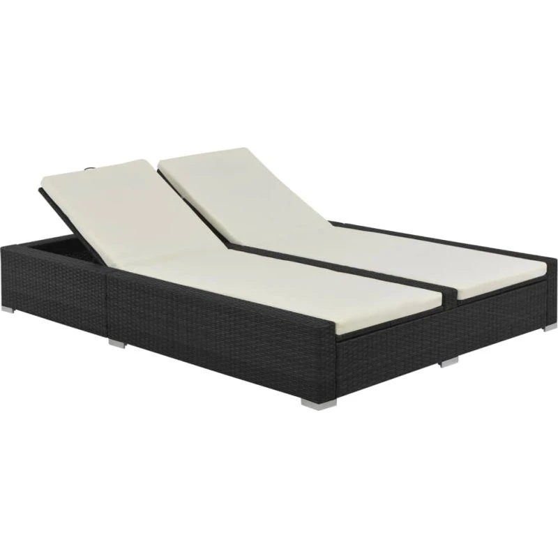 Dobbelt liggestol i polyrattan - sort