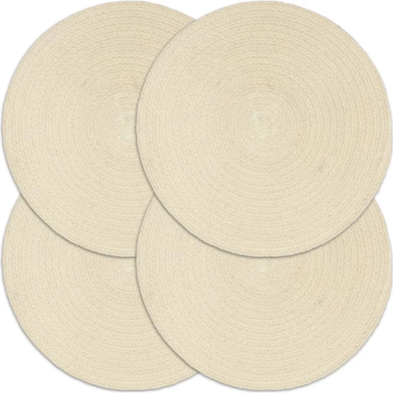 Dækkeservietter i bomuld 4 stk. runde 38 cm - natur