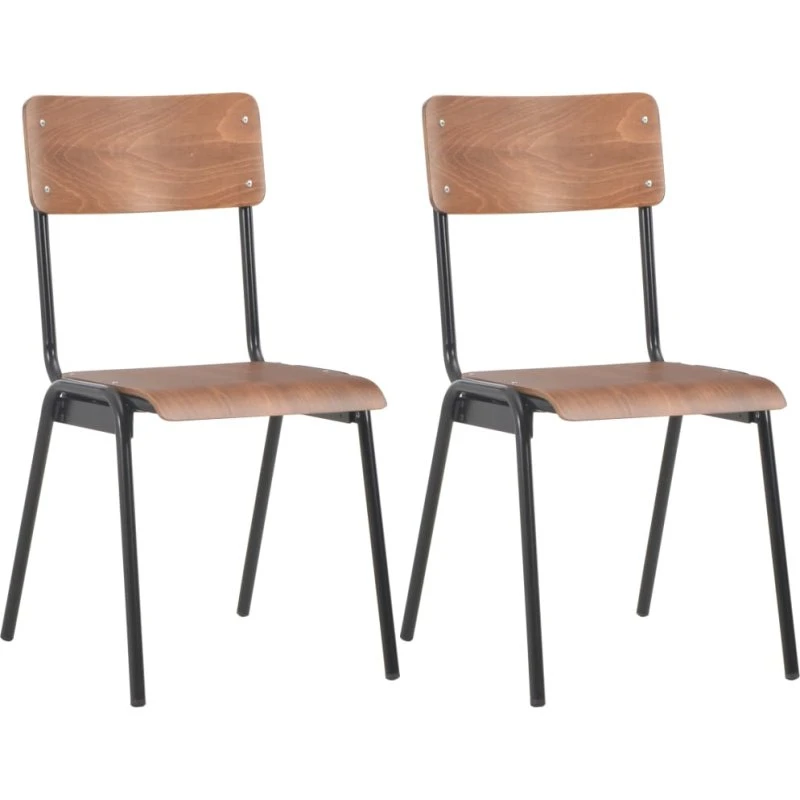 Spisebordsstole 2 stk. i massivt krydsfinér og stål, brun