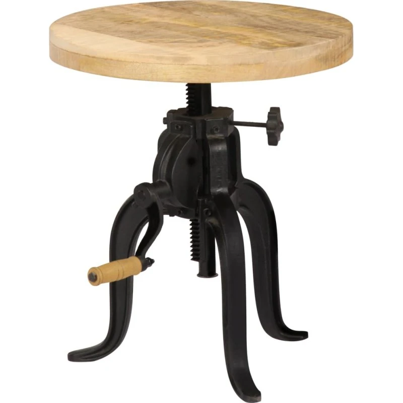 Justerbart sidebord i massivt mangotræ og støbejern